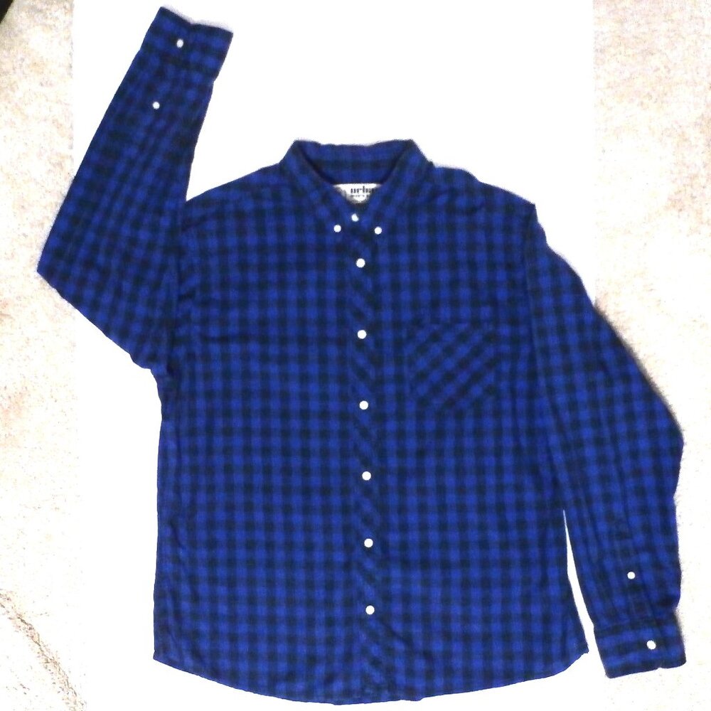 urban PIPELINE XLARGE Men's Blue & Black Plaid Long Sleeve Shirt